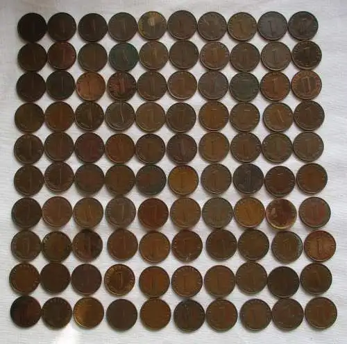 100 Kleinmünzen 3.Reich 1 Pfennig Kupfer (119295)