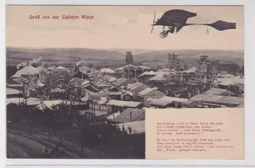 51784 Ak Gruß von der Eisleber Wiese Flugzeug über Festplatz um 1910