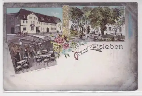 904696 Ak Lithographie Gruß aus Eisleben Hotel zum goldenen Schiff um 1900