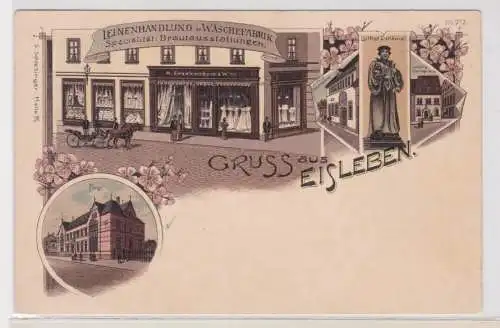 24678 Ak Lithographie Gruß aus Eisleben Leinenhandlung und Wäschefabrik um 1900