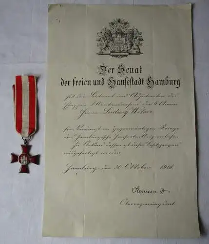Orden Hamburg Hanseatenkreuz für Verdienste im Kriege + Urkunde 1916 (160801)
