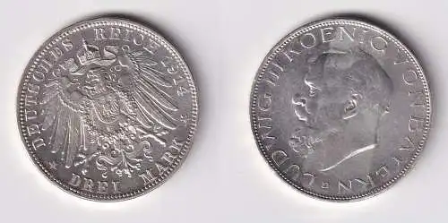 3 Mark Silbermünze Bayern König Ludwig III 1914 Jäger 52 vz+ (165208)