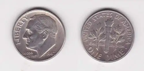 1 Dime Silber Münze USA 1947 f.vz (164990)