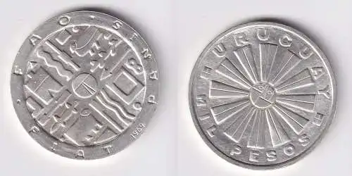 1000 Pesos Silber Münze Uruguay FAO Fauna Ornament 1969 (162943)