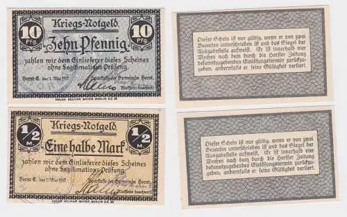 10 & 50 Pfennig Banknoten Notgeld Gemeinde Horst Emscher 1917 (150396)