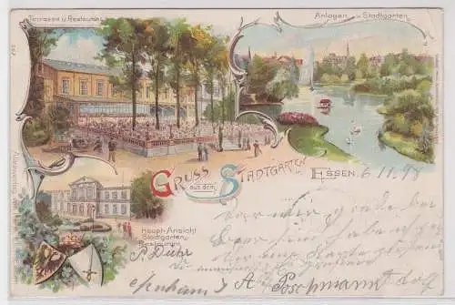 21168 Ak Lithographie Gruß aus dem Stadtgarten Essen 1898