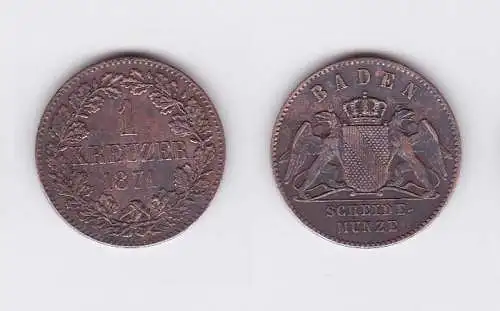 1 Kreuzer Bronze Münze Baden 1871 (117259)