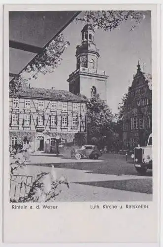 903076 Ak Rinteln an der Weser Lutherkirche und Ratskeller um 1940