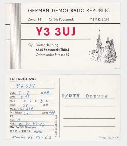 17300 QSL Karte Amateur Funker DDR Pößneck in Thüringen Rathaus 1986