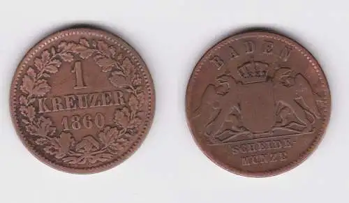 1 Kreuzer Kupfer Münze Baden 1860 (161637)