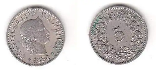 5 Rappen Nickel Münze Schweiz 1884 B (114609)