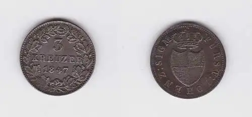 3 Kreuzer Silber Münze Hohenzollern Sigmaringen 1847 (133117)