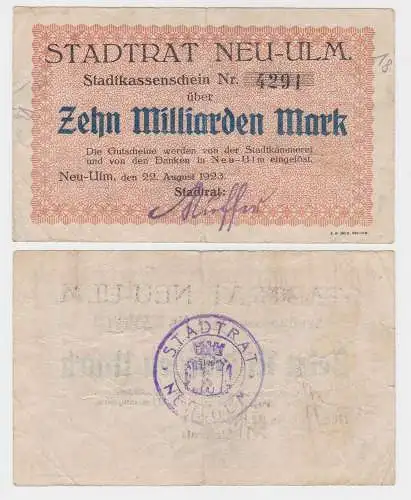 10 Milliarden Mark Banknote Inflation Stadt Neu-Ulm 22.August 1923 (132288)
