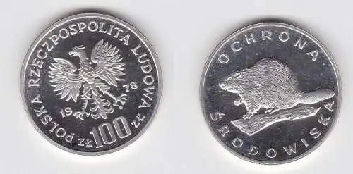100 Zloty Silber Münze Polen Biber 1978 PP (131401)