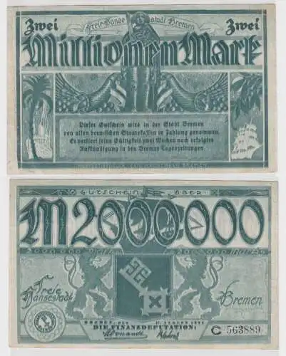 2 Millionen Mark Banknote Freie Hansestadt Bremen 17.08.1923 (139695)