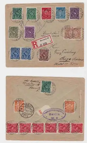 Infla Einschreiben Brief von Dresden nach Riga 1923 (122701)