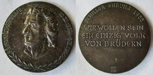 DDR Medaille Friedrich Schiller Ehrung 1955 Münze Berlin 900er Silber (107122)