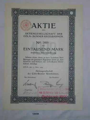 1000 Mark Aktie AG der Cöln-Bonner Kreisbahnen 23. März 1909 (129358)