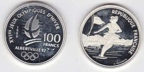 100 Franc Silber Münze Frankreich Olympia 1992 Albertville Eiskunstlauf (141289)