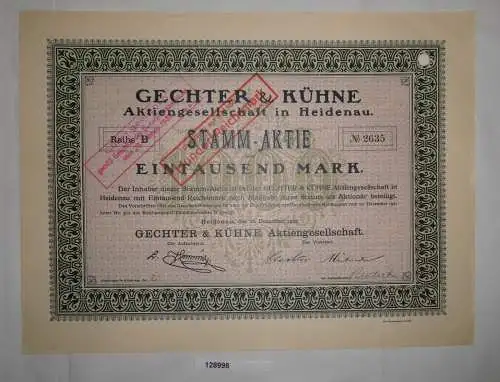 1000 Mark Aktie Gechter & Kühne AG Heidenau 16. Dezember 1921 (128998)