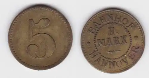 5 Pfennig Messing Münze Notgeld Bahnhof Hannover H.Marx (140487)