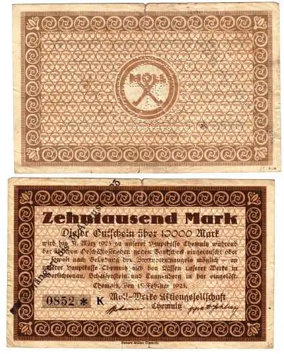 10000 Mark Banknote 1923 Chemnitz Moll Werke AG (110660)