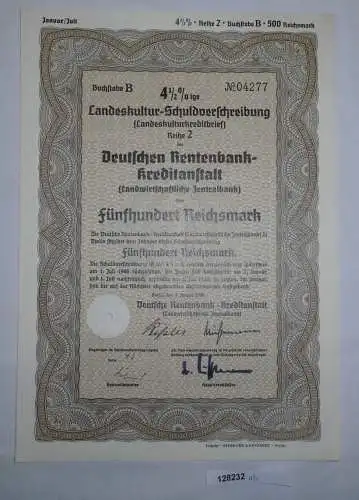 500 Reichsmark Landeskultur Schuldverschreibung Berlin 2.1.1938 (128232)