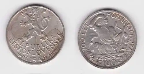 100 Kronen Silber Münze Tschechoslowakei 1949 700 Jahre Bergbau (141618)