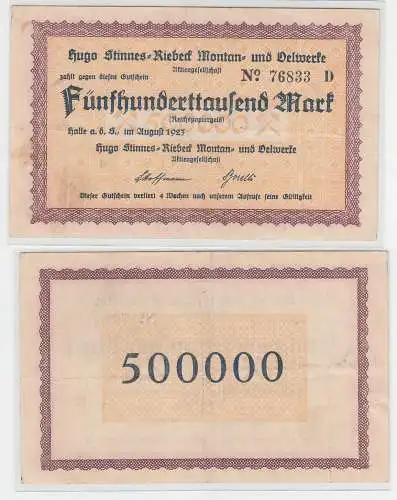 500000 Mark Banknote Halle Hugo Stinnes Riebeck Montan August 1923 (111038)