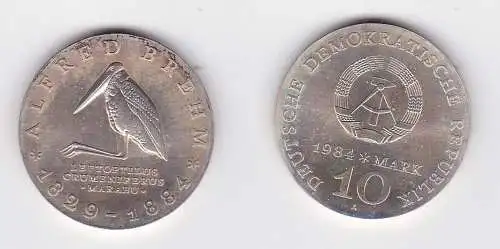 DDR Gedenk Münze 10 Mark Alfred Brehm 1984 Stempelglanz Silber (128828)