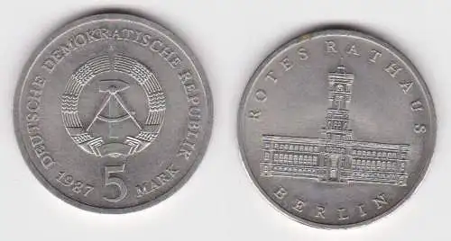 DDR Gedenk Münze 5 Mark Berlin Rotes Rathaus 1987 vorzüglich (141117)