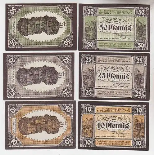 6 Banknoten Notgeld Eppelborn Dirmingen 1921 (113508)