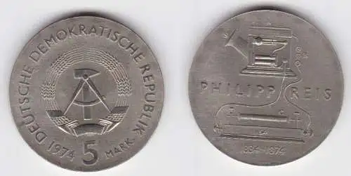 DDR Gedenk Münze 5 Mark Philipp Reis 1974 Stempelglanz (140584)