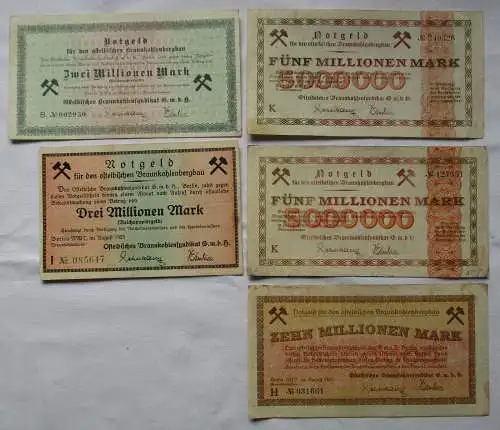 5 Banknoten Notgeld Ostelbisches Braunkohlensyndikat GmbH Berlin 1923 (125427)
