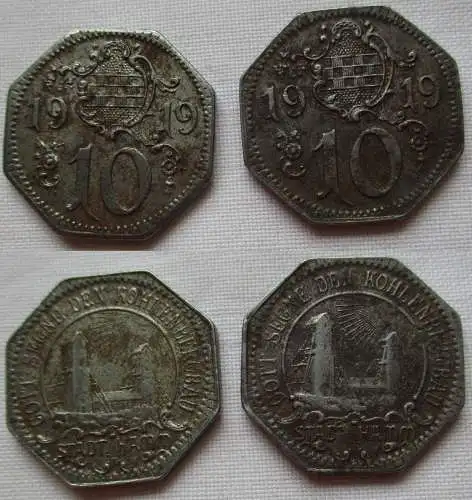 2x 10 Pfennig Eisen Münze Notgeld Stadt Hamm Bergbau 1919 (101382)