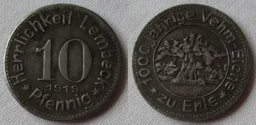 10 Pfennig Eisen Münze Notgeld Herrlichkeit Lembeck 1919 (105150)