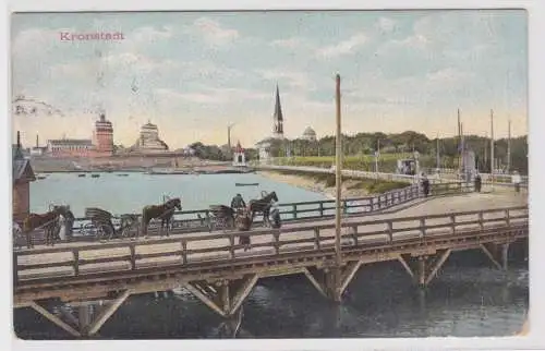 901738 Ak Kronstadt - Brücke mit Pferdekutschen 1912