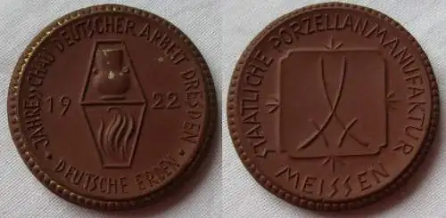 seltene Porzellan Medaille Jahresschau deutscher Arbeit Dresden 1922 (156868)