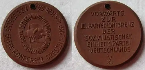 DDR Porzellan Medaille Dresden Land SED Kreisdel.Konferenz 1956 (156863)