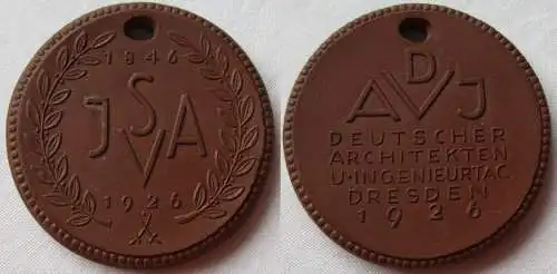 seltene Porzellan Medaille Dt. Architektur & Ingenieurtag Dresden 1926 (156807)