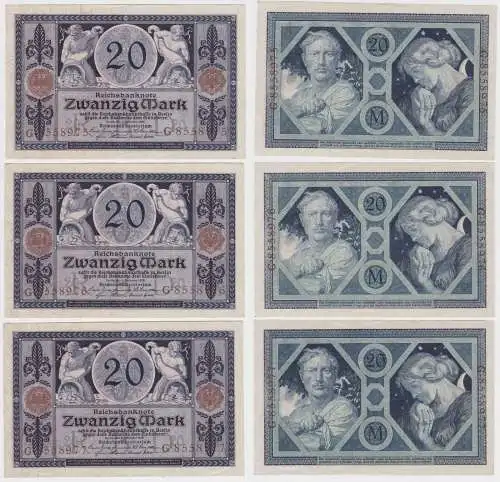 3x 20 Reichsmark Banknoten 4.11.1915 Ro.53 fast UNC (156622)