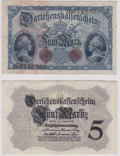 seltener 5 Mark Darlehnskassenschein 5.8.1914 Rosenberg Nr.48 b (156426)