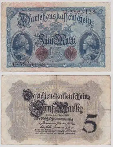 seltener 5 Mark Darlehnskassenschein 5.8.1914 Rosenberg Nr.48 b (156600)