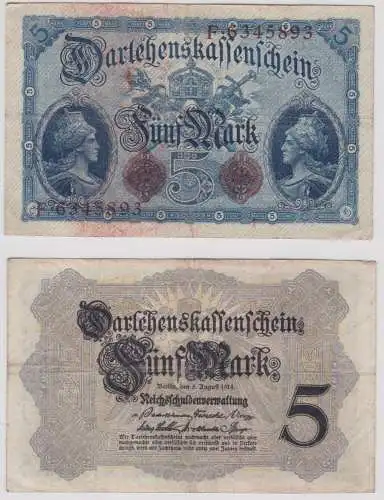 seltener 5 Mark Darlehnskassenschein 5.8.1914 Rosenberg Nr.48 b (156922)