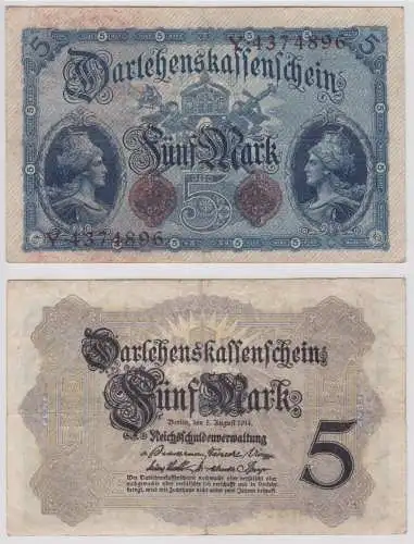 seltener 5 Mark Darlehnskassenschein 5.8.1914 Rosenberg Nr.48 b (156578)