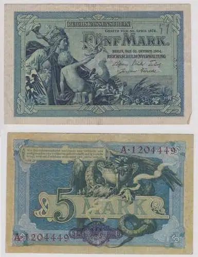 seltener 5 Mark Reichskassenschein 31.10.1904 Rosenberg Nr.22 b (156454)