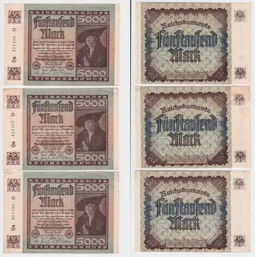 3x 5000 Mark Inflation Banknote 2.Dezember 1922 Ro.80 a fast UNC (156608)