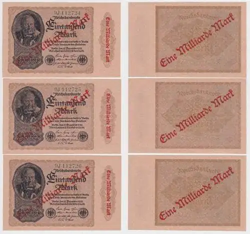 3 x 1 Milliarden Mark Inflation Banknote 1923 Ro.110 b UNC (156576)