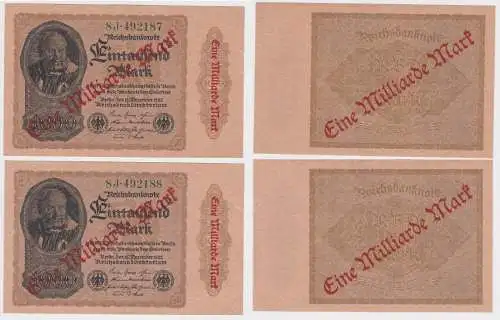 2 x 1 Milliarden Mark Inflation Banknote 1923 Ro.110 b UNC (156580)
