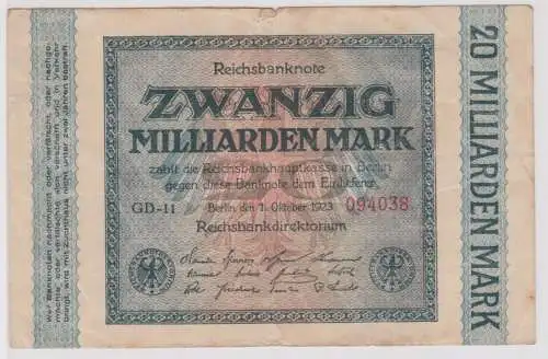 20 Milliarden Mark Inflation Banknote 1.10.1923 Ro.115 b (156468)